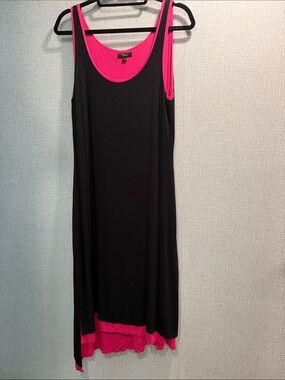 Cupio Black & Hot Pink Layered Tank Asymmetrical Dress with Side Slit Size Large